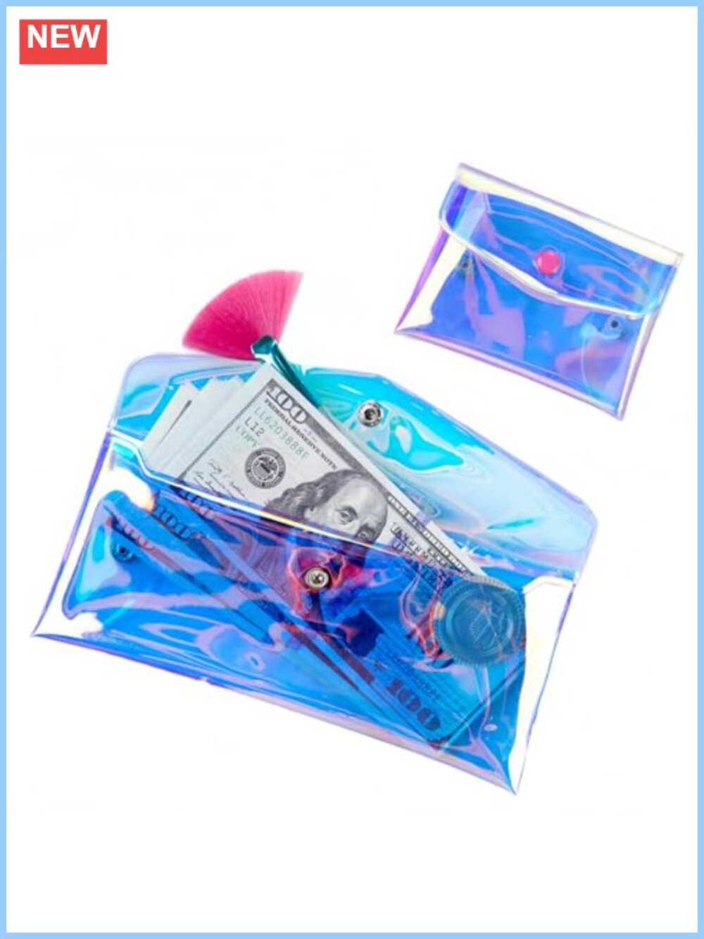 Clear Coin Purse Pouch Card Holder Wallet Set Plastic Transparent Holographic